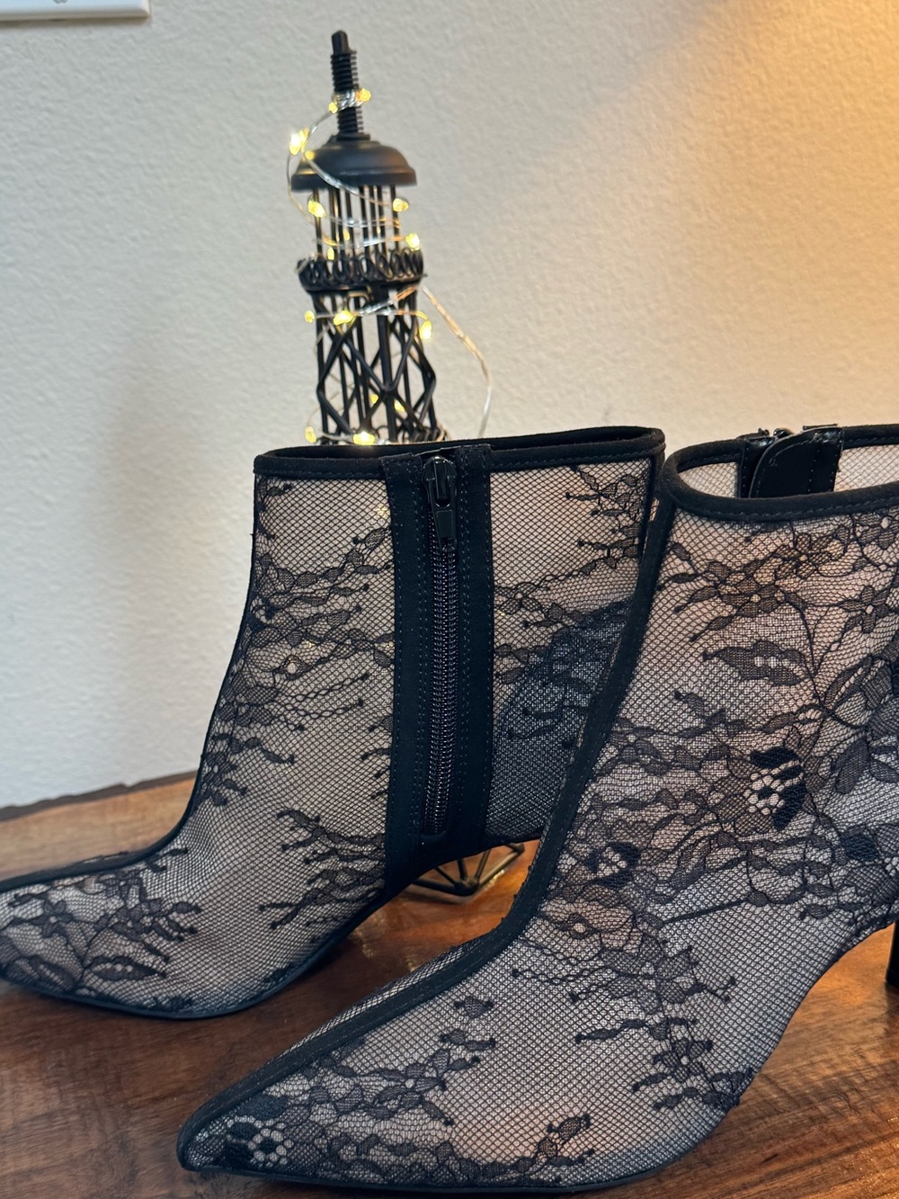 NEW INC International Concepts Black Lace Ankle illusion Booties, tags and box